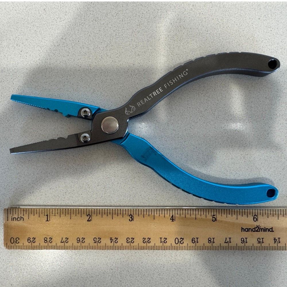 Realtree Fishing Aluminum Pliers Split Ring Nose Line Cutters Blue Grey 6.5in - Picture 4 of 4